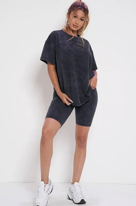 "The Meika" Oversized Mineral Wash Biker Set