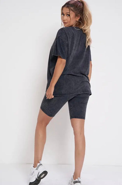 "The Meika" Oversized Mineral Wash Biker Set