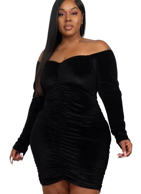 "The Michelle" Ruched Velour Bodycon Dress