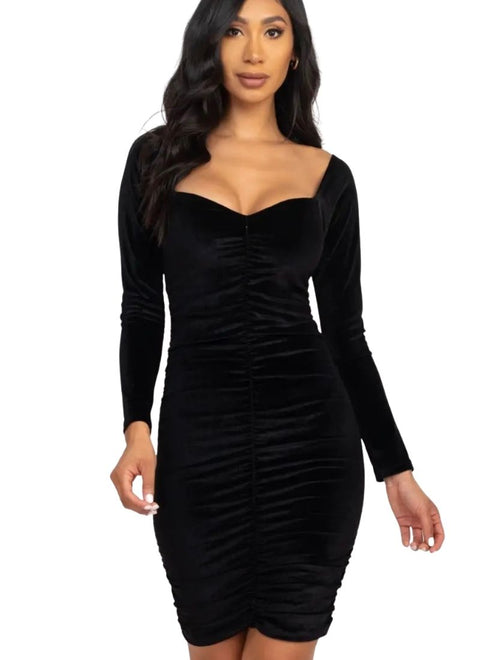 "The Michelle" Ruched Velour Bodycon Dress