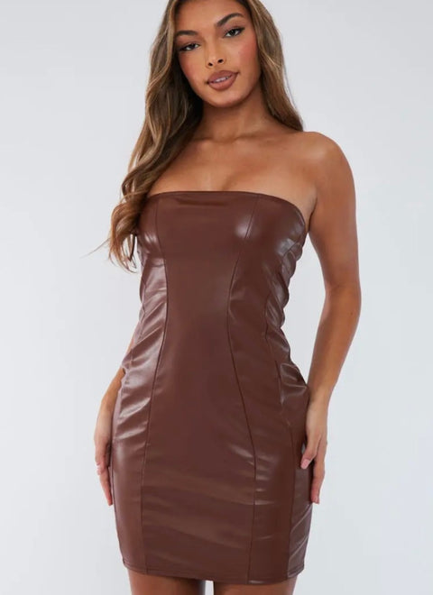 "Dripped In Chocolate" Vegan Leather Dress